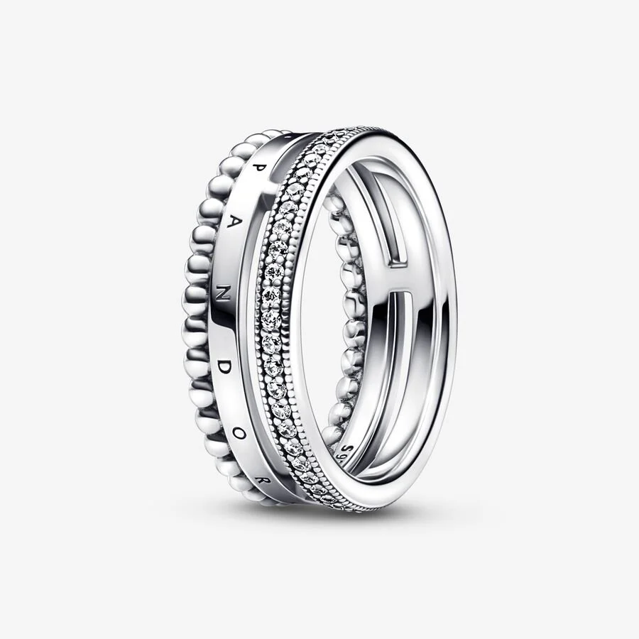 Pandora Logo Pavé & Beads Ring