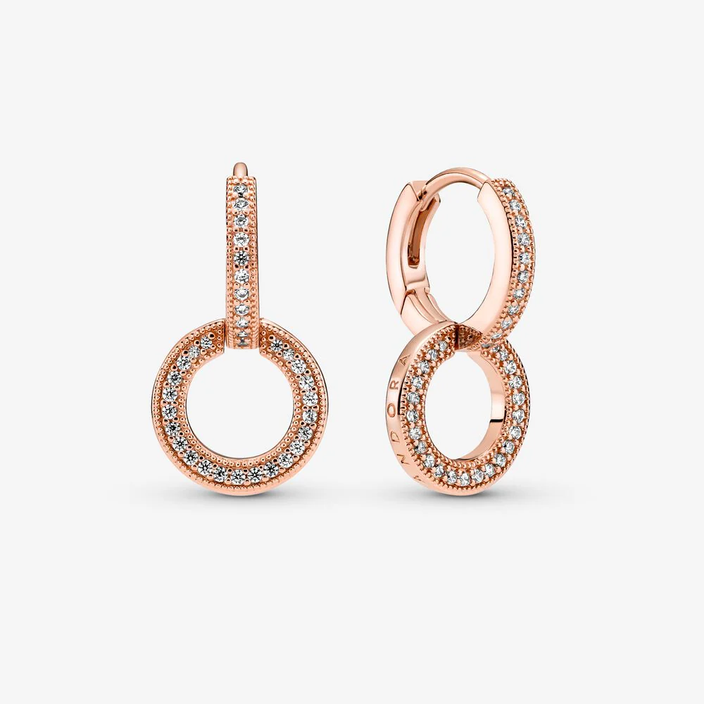 Pandora Sparkling Double Hoop Earrings, Clear CZ, Rose