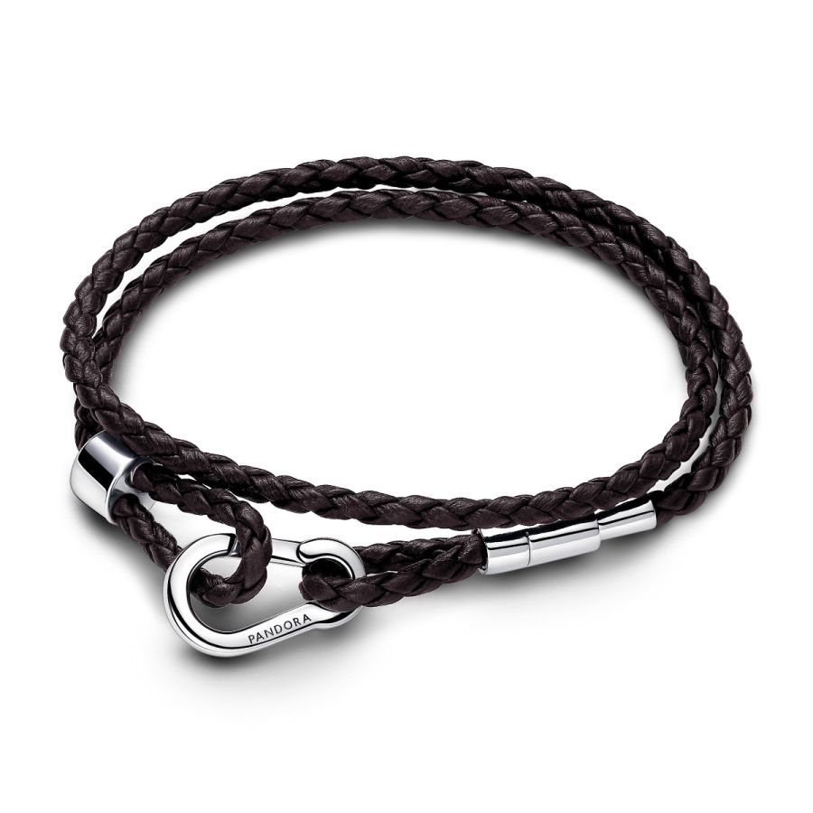 Pandora Brown Braided Double Leather Bracelet