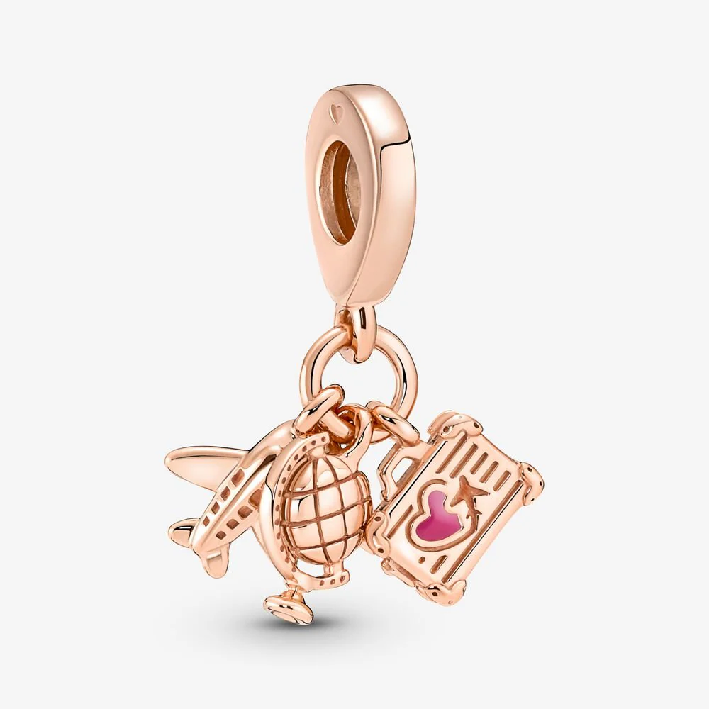 Pandora Airplane, Globe & Suitcase Triple Dangle Charm